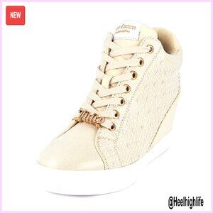 Platform Wedge Sneakers High-Top Lace-Up Buckle Closure Casual Shoes